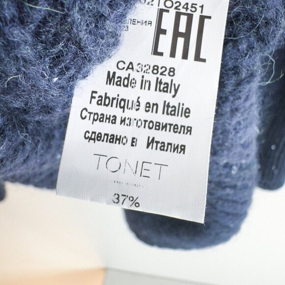 Tonet Navy Blue Sequin Detail Mock neck Pullover Sweater 44/S - Picture 8 of 9